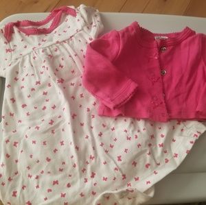 2 - Newborn onesie dresses with cardigans